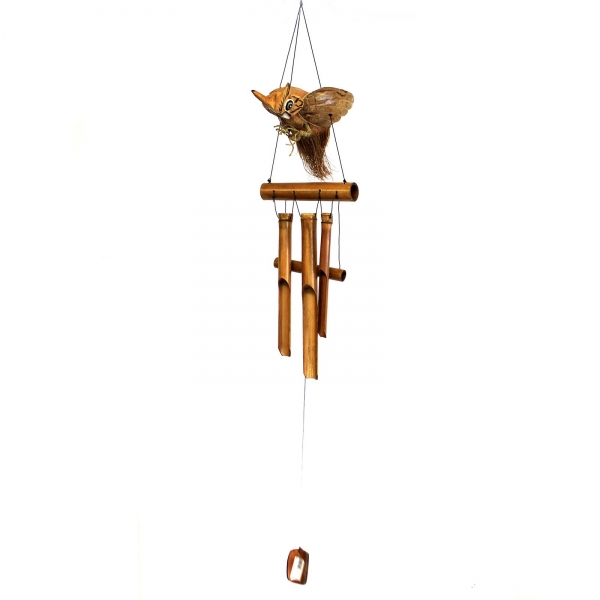 Bambus Windspiel mit Eule