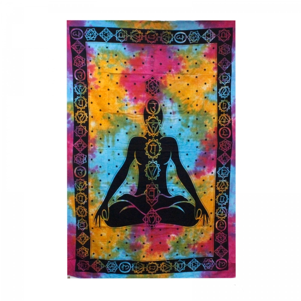 Indisches Baumwoll-Wandtuch, Tagesdecke, Chakra Buddha