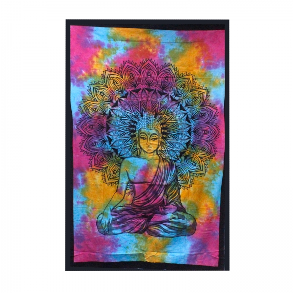 Indisches Baumwoll-Wandtuch, Tagesdecke, friedlicher Buddha