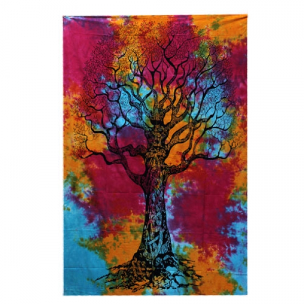 Indisches Baumwoll-Wandtuch, Tagesdecke, Winterbaum