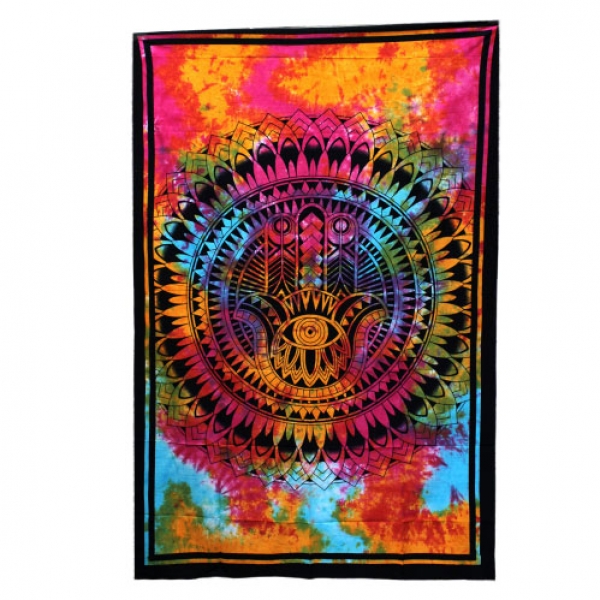 Indisches Baumwoll-Wandtuch, Tagesdecke, Hamsa