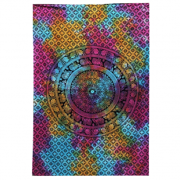 Indisches Baumwoll-Wandtuch, Tagesdecke, Mandala Elefant