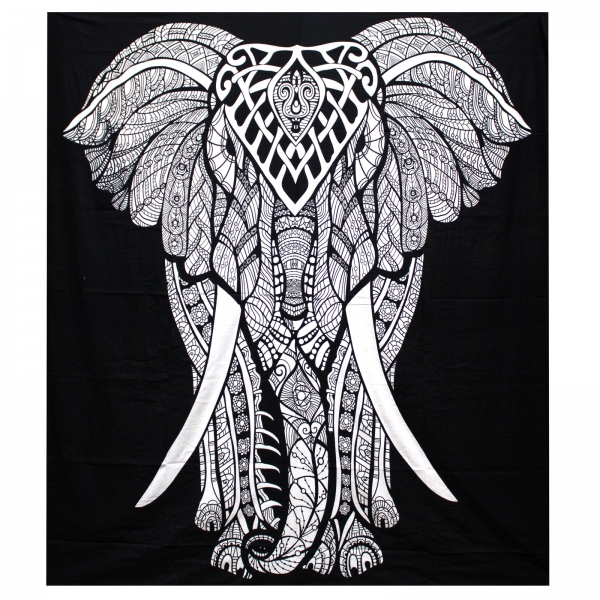 Indisches Baumwoll Wandtuch, Tagesdecke, Elefant