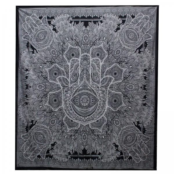 Indisches Baumwoll-Wandtuch, Tagesdecke, Hamsa