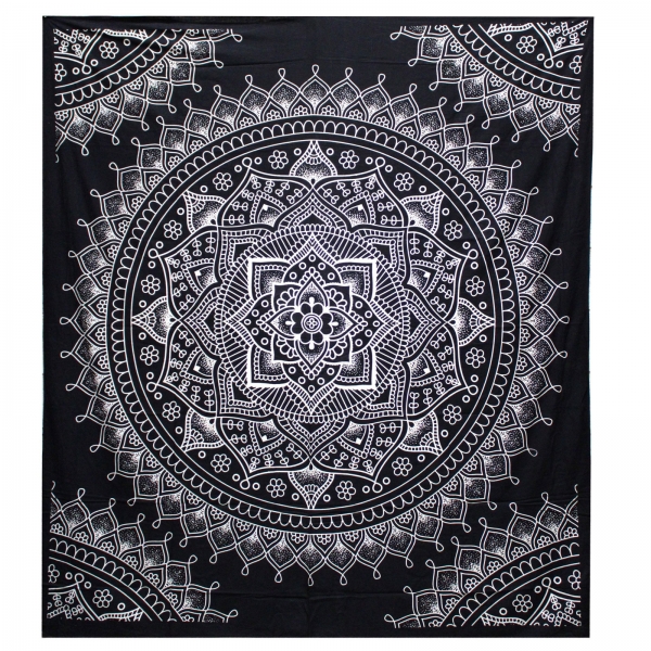 Indisches Baumwoll-Wandtuch, Tagesdecke, Lotusblüten Mandala