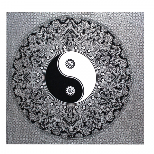 Indisches Baumwoll-Wandtuch, Tagesdecke, Yin und Yang