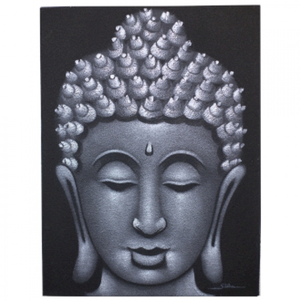 Buddha Leinenbild grau