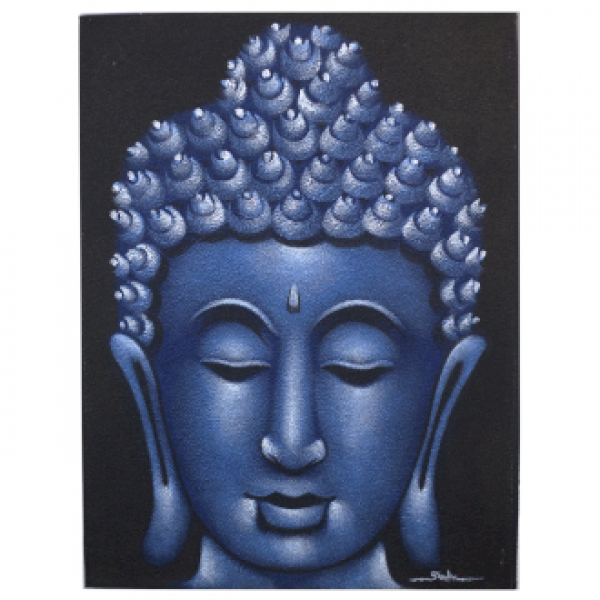 Buddha Leinenbild blau