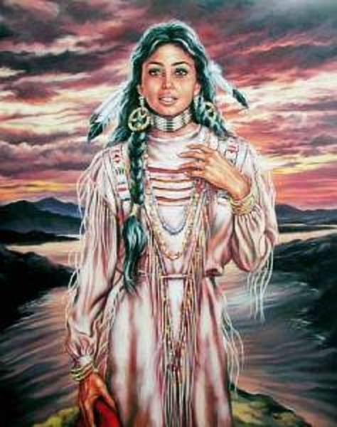 Indianer Poster Indianerin im Sonnenuntergang