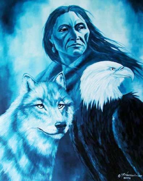 Indianer Poster Indianer mit Wolf und Adler