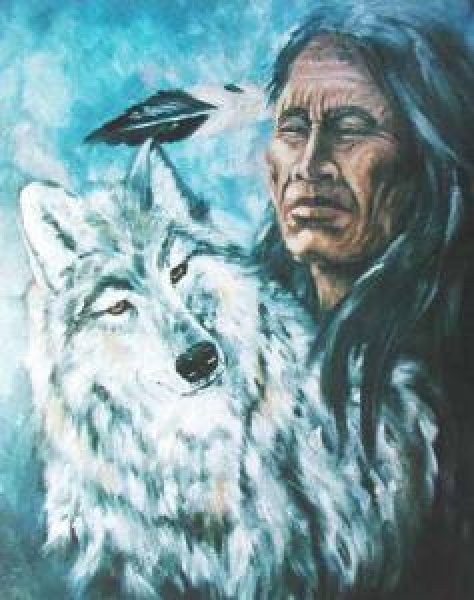Indianer Poster Indianer und Wolf