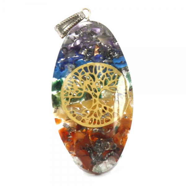 Orgonit Kraftanhänger 7 Stein Chakra Baum oval