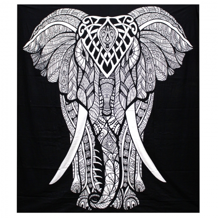 Indisches Baumwoll Wandtuch, Tagesdecke, Elefant