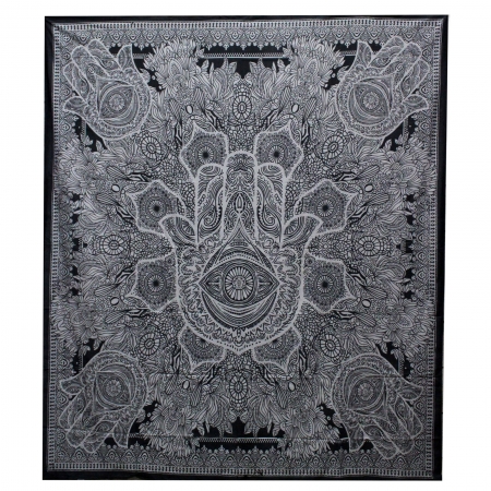 Indisches Baumwoll-Wandtuch, Tagesdecke, Hamsa