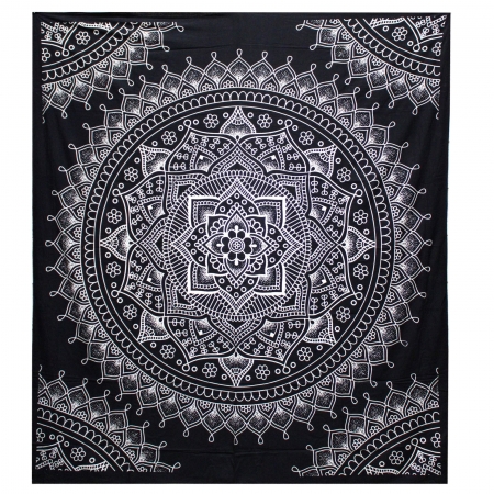 Indisches Baumwoll-Wandtuch, Tagesdecke, Lotusblüten Mandala