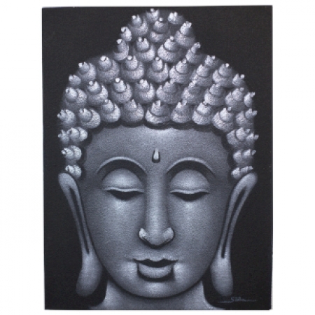 Buddha Leinenbild grau